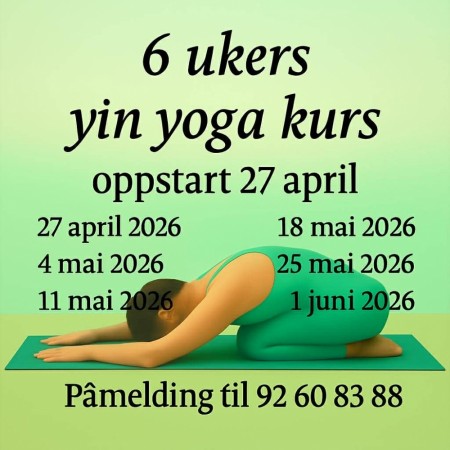 Yin yoga kurs 27 april 2026. kl 18:45 (6 ukers kurs) 2 plass igjen! For påmelding send melding til tlf 92 60 83 88