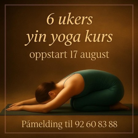 Yin yoga kurs 17 august 2026. kl 17:00  (6 ukers kurs) For påmelding send melding til tlf 92 60 83 88